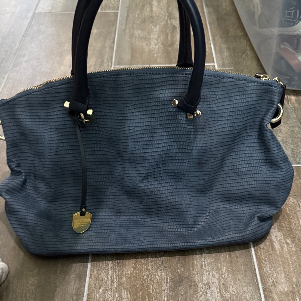 London Fog Textured Navy Tote Bag